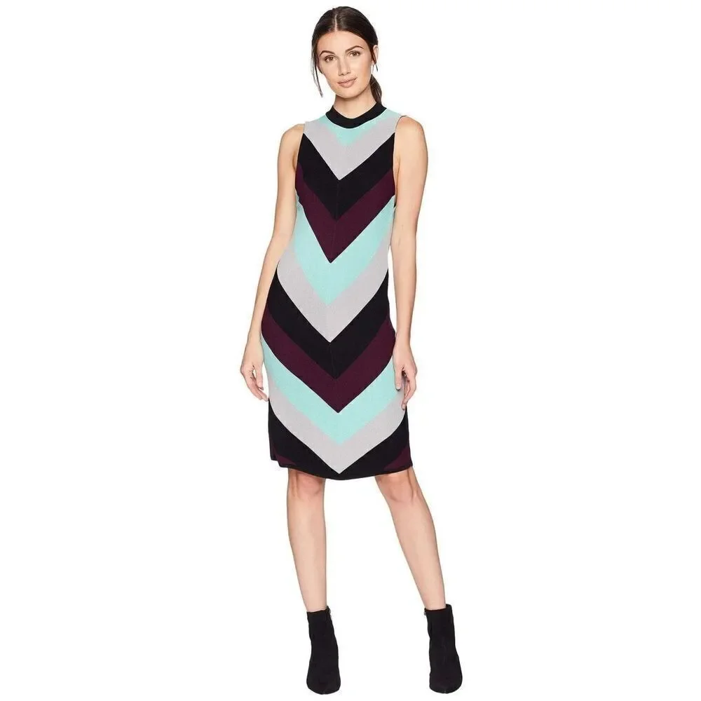 Free People Got You Chevron Striped Bodycon Knit Sleeveless Dress Size M